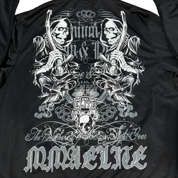 MMA Elite Skull Grim Reaper Zip Up Jacket Mens 2XL Black Y2K Style Script Print - Picture 5 of 7